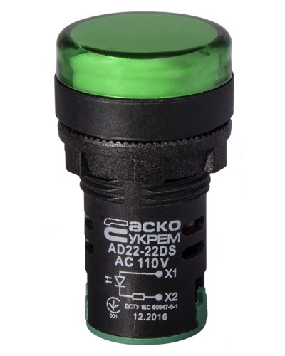 Сигнальна арматура AD22-22DS зелена 110V АC