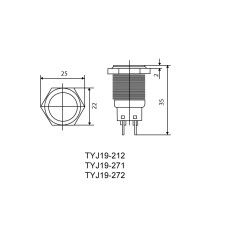 TYJ 19-212 Кнопка металлическая плоская, 2NO+2NC.