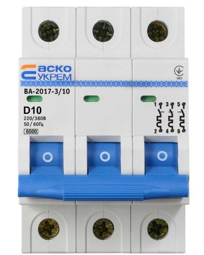 Автоматический выключатель УКРЕМ ВА-2017/D 3р 10А АСКО