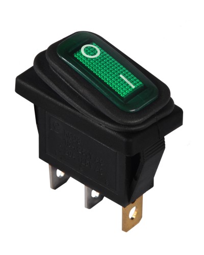 KCD3-101NW GR/B 220V Переключатель 1 клав. влагоза. зеленый с подсветкой