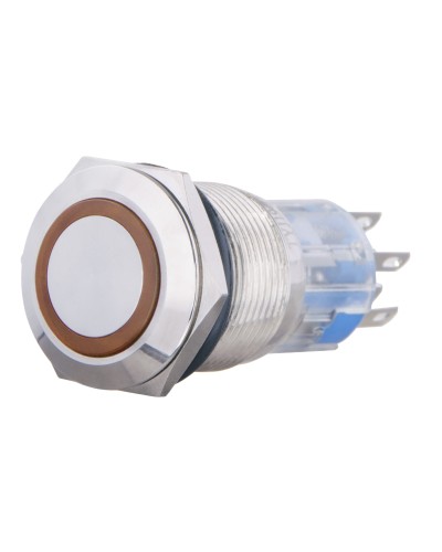 TYJ 19-272 Кнопка металлическая плоская с подсветкой, 2NO+2NC, желтая 220V.
