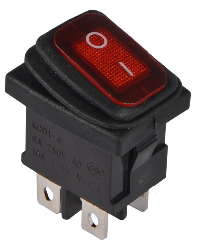 KCD1-4-201NW R/B 220V Переключатель 1 клав. влагоза. красный с подсветкой