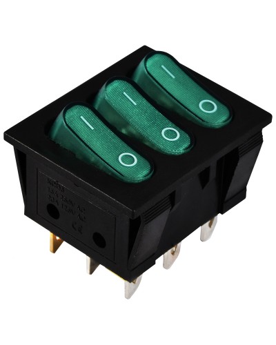 KCD2-3101N GR/B 220V Переключатель 3 клав. зеленый с подсветкой