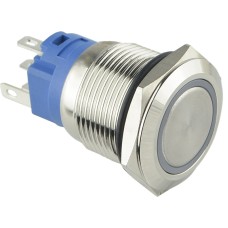 TYJ 19-271 Кнопка металлическая плоская с подсветкой, 1NO+1NC, зеленая 24V.