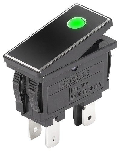 KCD3-M1-201EN-BB Переключатель 1 кл., алюм. вставка, с зеленой подсветкой 230В, 15А