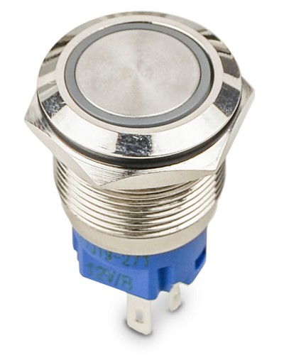 TYJ 19-271 Кнопка металева пласка з підсвічуванням, 1NO+1NC, синя 12V.