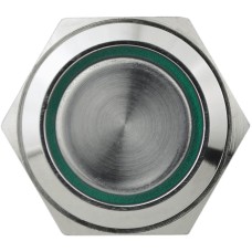 TYJ 19-272 Кнопка металлическая плоская с подсветкой, 2NO+2NC, зеленая 220V.