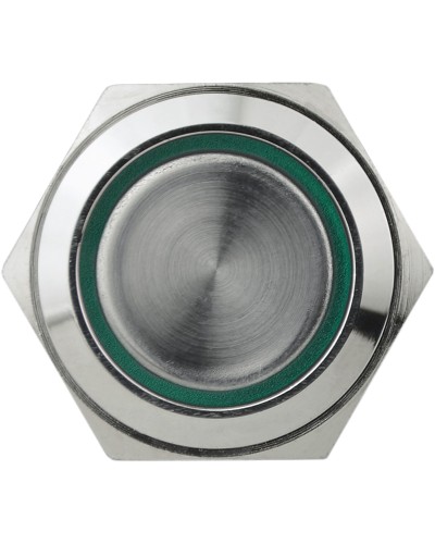 TYJ 19-272 Кнопка металлическая плоская с подсветкой, 2NO+2NC, зеленая 220V.