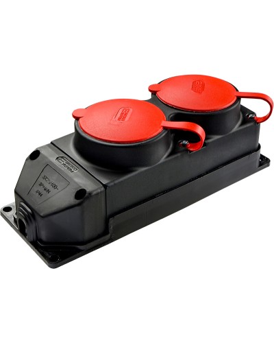 Колодка каучуковая 3Р+РЭ с защитными крышками двухместная (2×25А) IP44