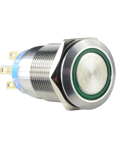 TYJ 19-272 Кнопка металлическая плоская с подсветкой, 2NO+2NC, зеленая 220V.