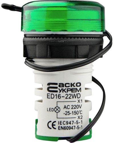 Круглий цифровий вимірювач температури ED16-22WD -25С - 150С (зелений)
