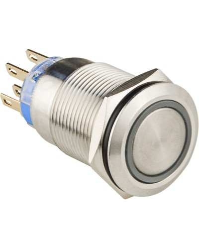 TYJ 19-272 Кнопка металлическая плоская с подсветкой, 2NO+2NC, красная 12V.