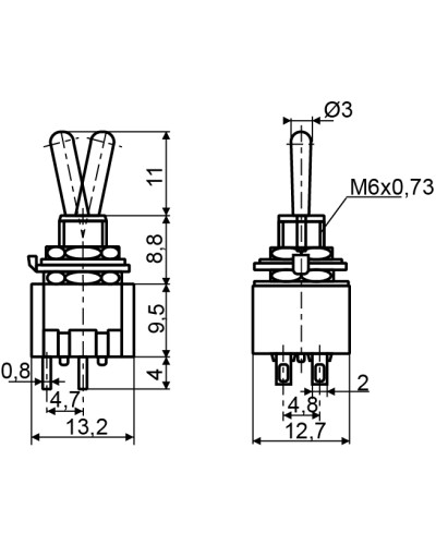 Тумблер MTS-211 (ON)-OFF 2Пол. *4Конт.