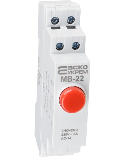Модульная кнопка без фиксации 2NO+2NC 230V АС МВ-22 красная