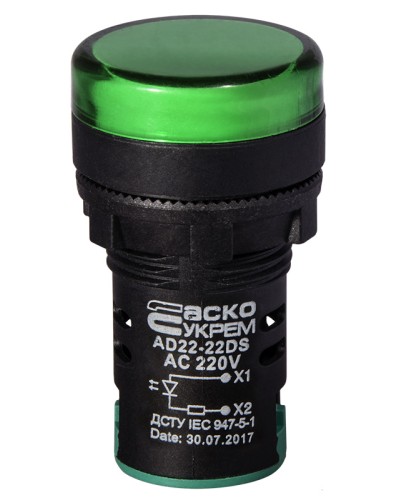 Сигнальна арматура AD22-22DS зелена 220V АC
