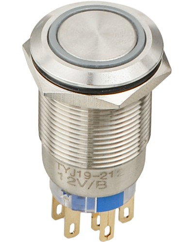 TYJ 19-272 Кнопка металева пласка з підсвічуванням, 2NO+2NC, синя 12V.