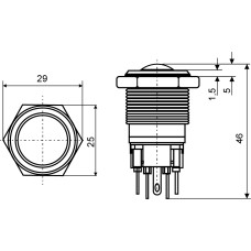 TYJ 22-331 Кнопка металлическая выпуклая с фикс., 1NO+1NC.