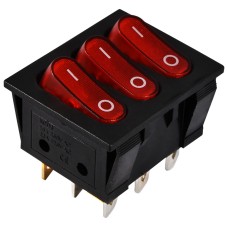 KCD2-3101N R/B  220V  Перемикач 3 клав. червоний з підсвічуванням