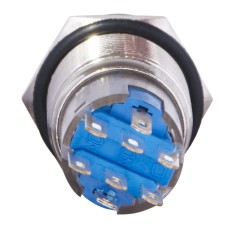TYJ 19-272 Кнопка металлическая плоская с подсветкой, 2NO+2NC, желтая 220V.
