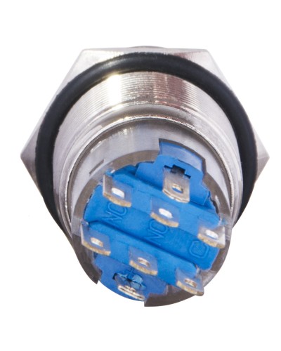 TYJ 19-272 Кнопка металлическая плоская с подсветкой, 2NO+2NC, желтая 220V.