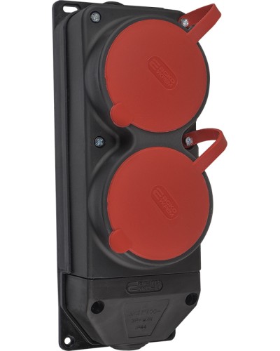 Колодка каучуковая 3Р+РЭ с защитными крышками двухместная (2×25А) IP44