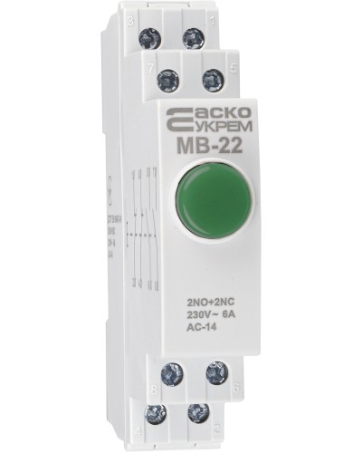 Модульная кнопка без фиксации 2NO+2NC 230V АС МВ-22 зеленая