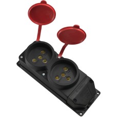 Колодка каучуковая 3Р+РЭ с защитными крышками двухместная (2×25А) IP44