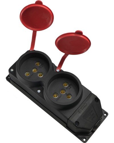 Колодка каучуковая 3Р+РЭ с защитными крышками двухместная (2×25А) IP44