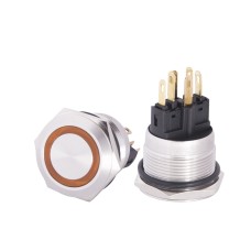 TYJ 22-271 Кнопка металлическая плоская с подсветкой, 1NO+1NC, желтая 24V.