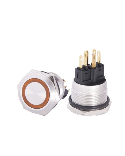 TYJ 22-271 Кнопка металева пласка з підсвічуванням, 1NO+1NC, жовта 24V.