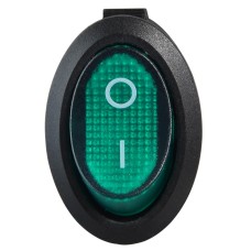 KCD1-9-101N C3-GR/B 220V Переключатель 1 клав. овал. зеленый с подсветкой