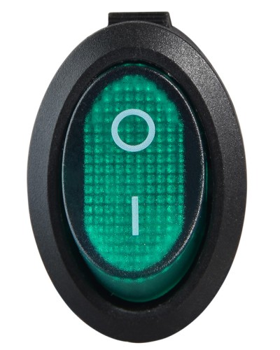 KCD1-9-101N C3-GR/B 220V Переключатель 1 клав. овал. зеленый с подсветкой
