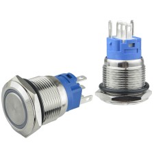 TYJ 19-271 Кнопка металлическая плоская с подсветкой, 1NO+1NC, красная 24V.