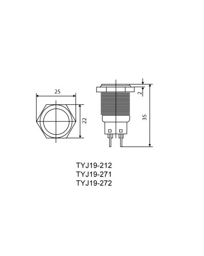 TYJ 19-271 Кнопка металева пласка з підсвічуванням, 1NO+1NC, червона 220V.