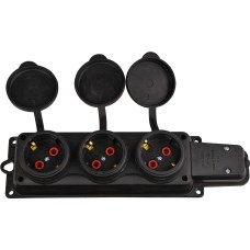 Колодка каучуковая 2Р+PE с защитными крышками трехместная 16А IP44