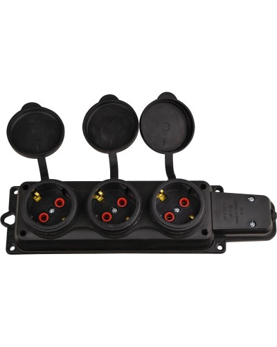 Колодка каучуковая 2Р+PE с защитными крышками трехместная 16А IP44