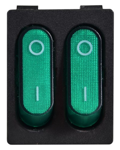 KCD2-5-2101N GR/B 220V Переключатель 2 клав. зеленый с подсветкой