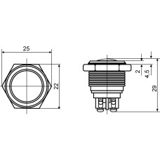 TY 19-231P Pcb Кнопка металлическая выпуклая, (соединение под пайку), 1NO.