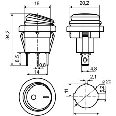 KCD1-8-101NW GR/B 220V Переключатель 1 клав.круглый влагоз. зеленый с подсветкой