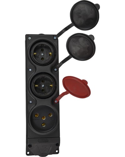 Колодка каучуковая 3Р+РЭ с защитными крышками трехместная (1×25А/2×16A*2P+PE) IP44