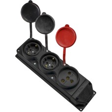 Колодка каучуковая 3Р+РЭ с защитными крышками трехместная (1×25А/2×16A*2P+PE) IP44