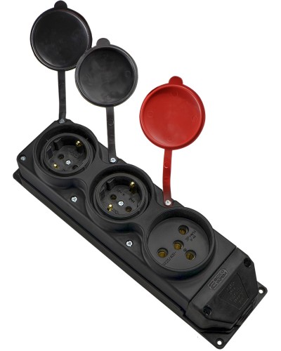 Колодка каучуковая 3Р+РЭ с защитными крышками трехместная (1×25А/2×16A*2P+PE) IP44