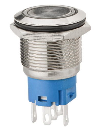 TYJ 19-271 Кнопка металлическая плоская с подсветкой, 1NO+1NC, зеленая 12V.