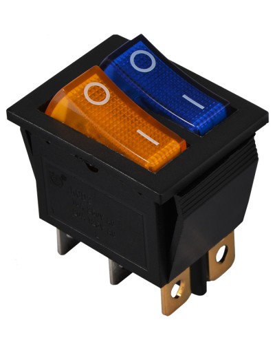 KCD2-2101N BL+YL/B 220V Переключатель 2 клав. желтый+синий с подсветкой
