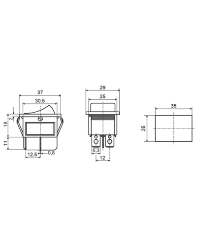 KCD2-6-201N R/B 30А 220V Переключатель 1 клав. красный с подсветкой