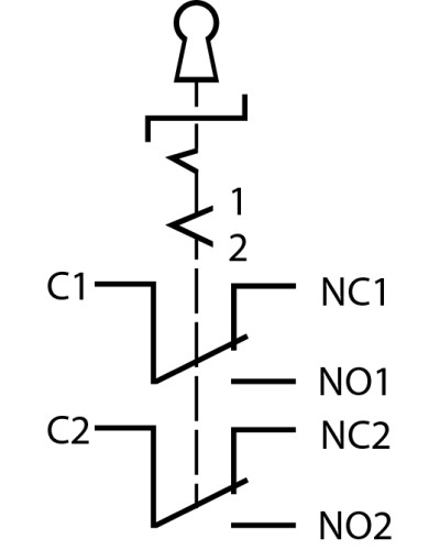 TY 19C-K11/3 Кнопка металева з ключем 3-и позиційна 2NO+2NC.