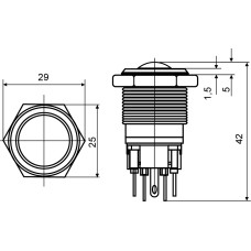 TYJ 22-231 Кнопка металлическая выпуклая, 1NO+1NC.