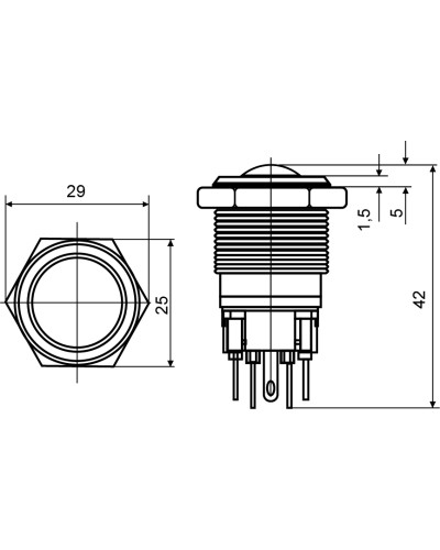 TYJ 22-231 Кнопка металева опукла, 1NO+1NC.