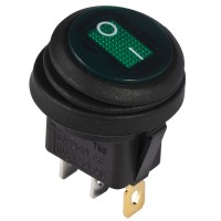 KCD1-8-101NW GR/B 220V Переключатель 1 клав.круглый влагоз. зеленый с подсветкой