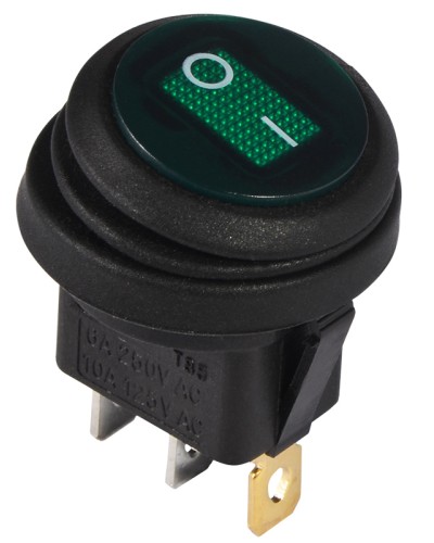 KCD1-8-101NW GR/B 220V Переключатель 1 клав.круглый влагоз. зеленый с подсветкой